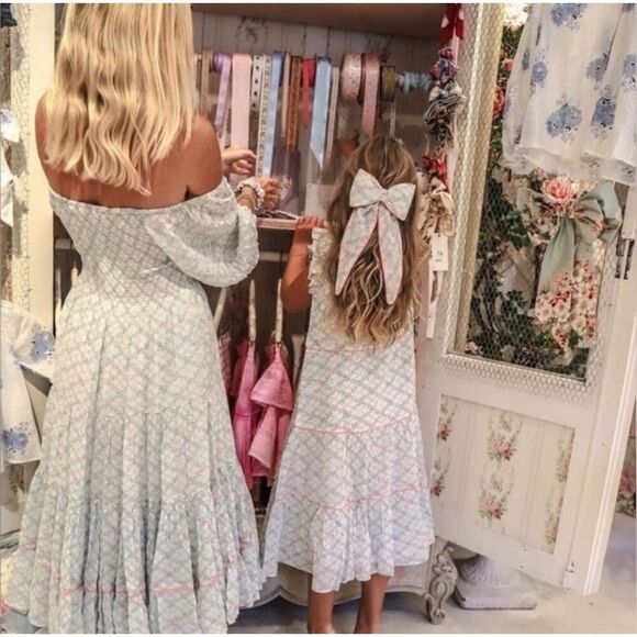 LoveShackFancy Rigby “The Prairie” Midi Dress Green Leaf Floral Women’s Size S - Picture 12 of 13